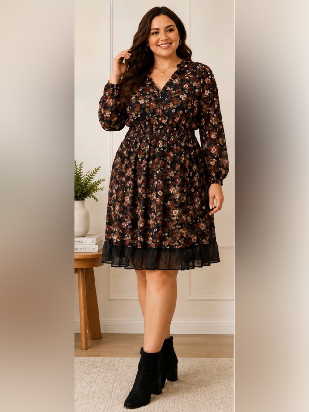 DEVOTED Floral Ruffle Dress Size 2X – Smocked Waist